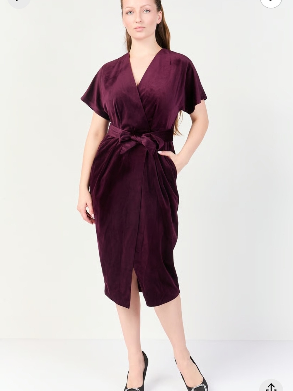 Closet London Plum Wrap-Front Midi Dress